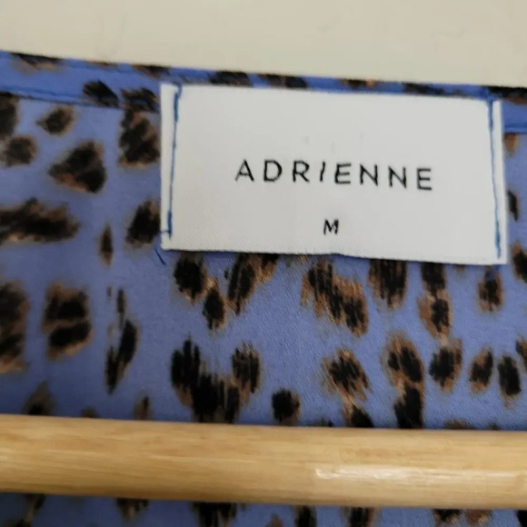 Adrienne Women's Tunic Blouse Top Size M Blue Black Loose Polyester Long Sleeves - Picture 2 of 8